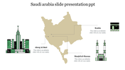 Illustration of Saudi Arabia highlighting landmarks like the Kaaba, Masjid al Haram, and Abraj Al Bait.