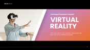 The virtual reality presentation with headset user, VR intro, uses, devices, benefits, and immersive tech visuals.