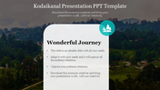 Forest scenery with a white overlay on the right, displaying a tree icon and text related to Kodaikanal journey.