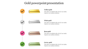 A slide showing four gold bars in different shades (yellow, white, rose, and green), with checkmarks next to the labels.