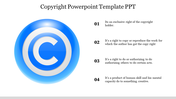 A bold blue copyright symbol with four numbered points listed vertically on the right, set against a white background.