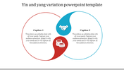 Yin and yang diagram with red and blue halves, featuring handshake and coin icons, and captions on either side.