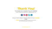 Centered thank-you message with Facebook, Instagram, YouTube, Twitter, and LinkedIn icons, plus attribution text below.