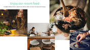 Various food shots, including a granola bowl, plated meals, and casual dining with a relaxed cafe atmosphere.