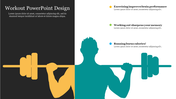 Workout slide featuring a colorful silhouette of a person lifting weights with placeholder text on a split backdrop.