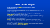 Instructions on how to edit shapes in a presentation, including steps to ungroup, resize, change colors, and group elements.