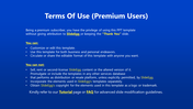 Terms of use for premium subscribers of SlideEgg, allowing customization and distribution of templates on a blue theme.