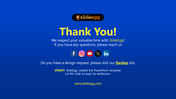 Thank You slide with SlideEgg logo, social media links, and contact details, promoting the Deckez site in a blue theme.