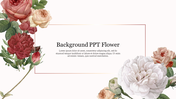 Floral-themed slide with elegant roses in red, pink, and white surrounding a caption area in the center.