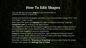 Text guide on ungrouping, recoloring, and resizing shapes with SlideEgg reference at bottom, over a dark forest backdrop.