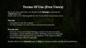 Slide showing SlideEgg usage rules for free subscribers, highlighting credits and content restrictions.