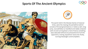 Slide with ancient Greek athletes with shields and information about Olympic sports on the right.