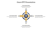 Slide featuring a gear with four segments, each displaying different percentages and associated icons in a cross layout.