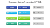 E commerce buttons slide with icons for removing, adding to cart, buying, checking, and searching.