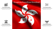 Hong Kong PowerPoint slide featuring the flag and space for custom text with icons on each side.