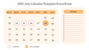 Monthly calendar for July 2022, highlighting availability with red and orange indicators placed in a beige background.