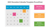 Event marked December 2022 calendar featuring special day, exam, and birthday indicators in distinct color blocks.