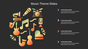 Music themed infographic featuring stylized icons of piano and violin in warm gradient colors, with four caption sections.