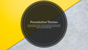 Yellow and black geometric shapes create a modern and sleek design for a presentation theme background.