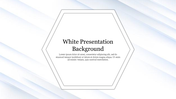 Minimalist slide with a central white hexagon containing text, set against a clean white and soft gradient diagonal backdrop.