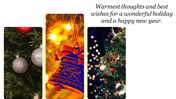 Christmas ornaments in vibrant colors on a festive tree with warm holiday wishes.