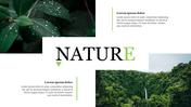 Nature presentation slide featuring lush images of greenery and water droplets with a bold title design and captions.
