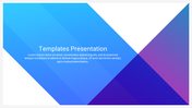 Gradient blue and purple geometric background with white centered title and paragraph placeholder text.