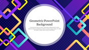 Geometric background slide with colorful squares and rectangles on a dark blue gradient, encircling a white text area.