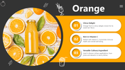 Colorful slide dedicated to oranges, showcasing citrus fruit with text about its nutritional value.