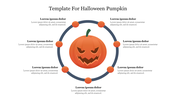 Halloween themed slide with a circular layout featuring a pumpkin in the center and smaller pumpkins around it with text.