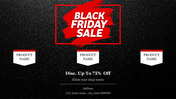 Modern Black Friday promo with a price tag, white and orange text, and an extra discount section featuring a orange button.