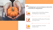 A pumpkin held in hands against a soft, blurred background with orange accents and three icons and text on the right.