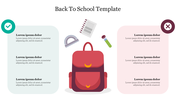 Back to school template with two sections marked by check and cross symbols, featuring a backpack and school supplies.