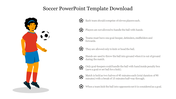 Soccer template featuring a female player in red and blue uniform, with a set of soccer rules listed on the right.