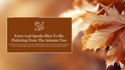 Autumn themed background with a large leaf on the right, a brown rectangular box on the left with a decorative icon.
