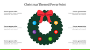 Christmas slide featuring a green wreath with six numbered colored circles and a red bow at the top with placeholder text.