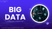 Big Data slide with circular UI, data icons, charts, purple theme, and structured text holders.