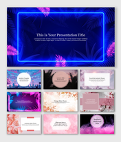 Aesthetic PowerPoint showcasing a variety of colorful slides design with neon and floral themes.
