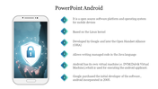 Smartphone image with a shield lock icon and bullet points explaining Android's platform characteristics.