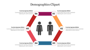 Hexagonal diagram with six colored sections, featuring male and female icons, with numbered labels and captions.