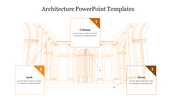 A drawing highlighting three architectural elements arch, column, and floor with a line drawing of a building.