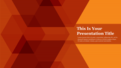 Abstract red and orange background with geometric overlapping shapes and lined texture, presentation title on the right.