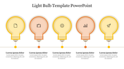 A row of five light bulbs in yellow and orange hues, each containing unique icons, aligned over a horizontal line.