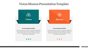 A PowerPoint slide with sections for colorful vision and mission, featuring icons for each and a brief description below.