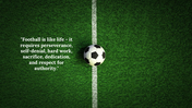 A pack of football background slides featuring a soccer ball on a green field with a motivational quote.