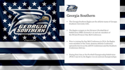 Georgia southern eagles logo displayed on a black and white American flag background, with team history and achievements.