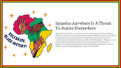 Illustrated Africa map with multiracial hands and gold stars on left; right side features quote and Black History Month text.