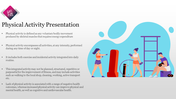 Physical activity presentation featuring two individuals engaged in fitness exercises, including weights and a fitness ladder.