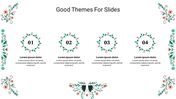 A charming slide design with floral decorations and numbered circles offers a clean and stylish layout for content.