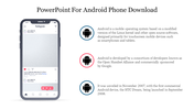PowerPoint slide for Android phone showing an Instagram post layout with Android information and icons.